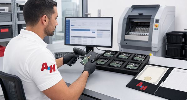 Serialized reports and destruction records document a Redlands electronics recycling project.