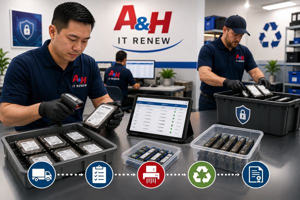 Hard drives are inventoried, securely handled, shredded, and responsibly recycled.