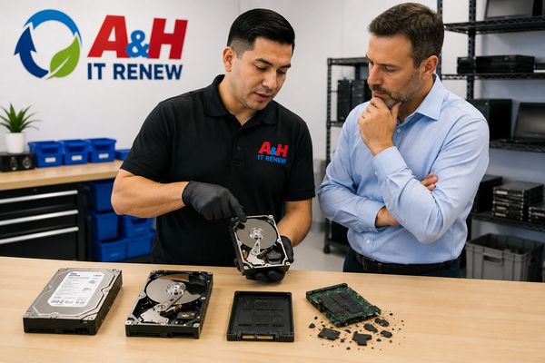 Physical hard drive destruction protects confidential business data from recovery.