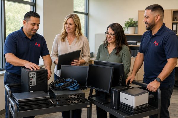 Yucaipa school and nonprofit staff coordinating recycling for retired technology.