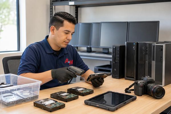 A&H IT Renew documenting hard drives and retired electronics from Yucaipa organizations.