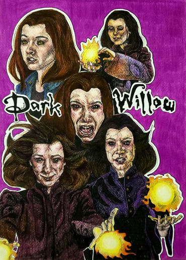 Five portraits of Dark Willow from the series 'Buffy The Vampire Slayer'