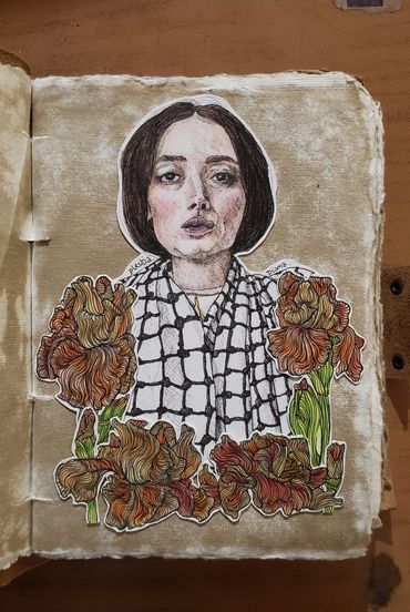 A portrait of Palestinian Journalist Plestia Alaqad with flowers.