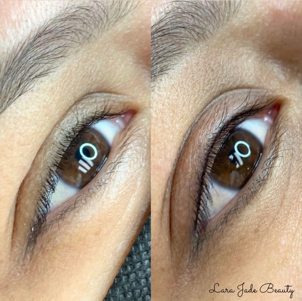 Before and after lash line enhancement on asian eyes done at Lara Jade Beauty