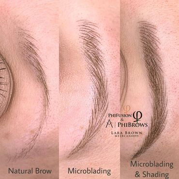 Eyebrow microblading process - before - only microblading - and combo brow.