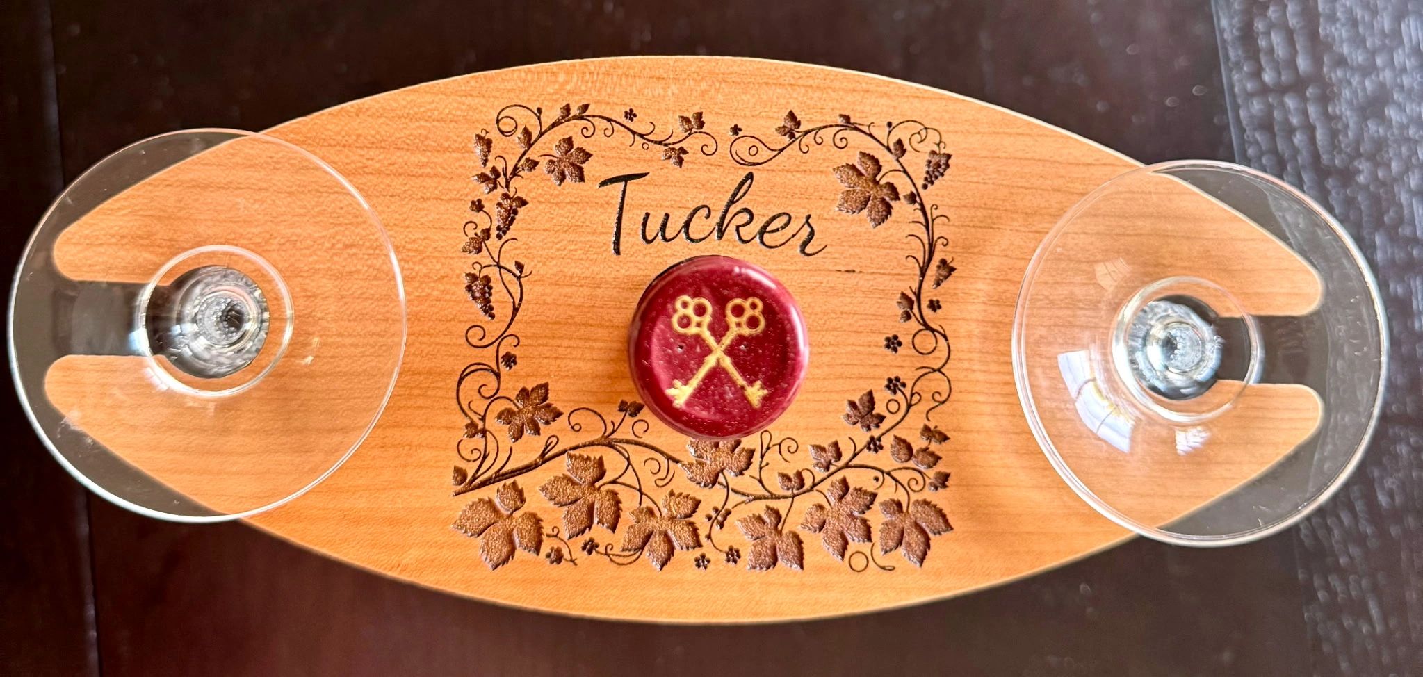 Amazing custom made wood wine and glass caddy.