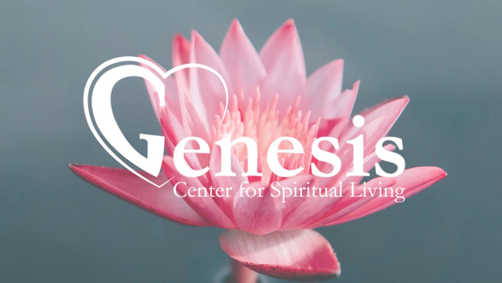 A picture of a pink lotus flower with the Genesis Center for Spiritual Living logo in the middle of