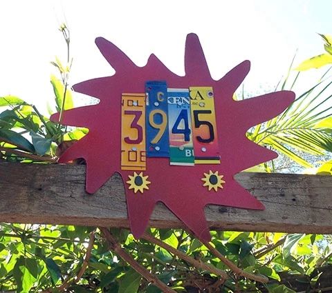 Ornate street address sign.