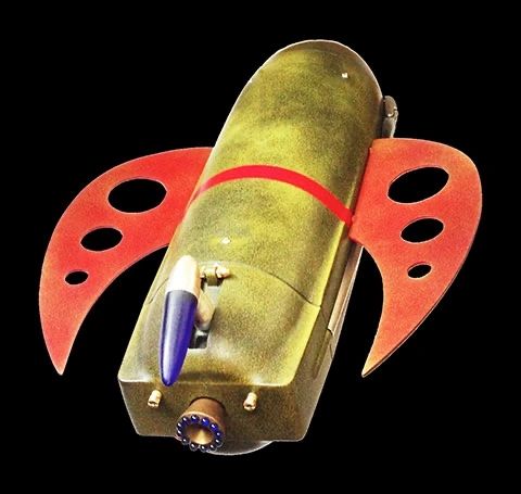 Assemblage spaceship sculpture by Santa Barbara artist Tal Avitzur.