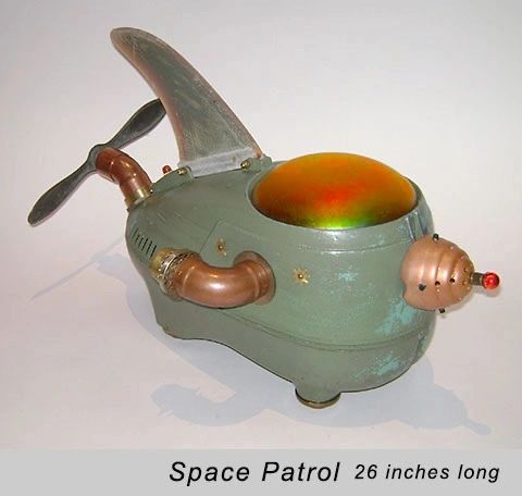 Assemblage spaceship sculpture by Santa Barbara artist Tal Avitzur.