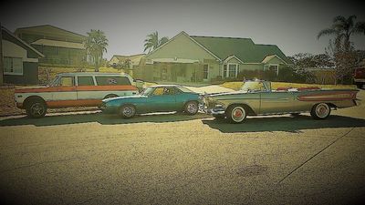 1970 Chevrolet Suburban, 1969 Chevrolet Camaro, 1958 Edsel Pacer Convertible