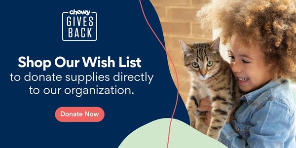 chewy gives back, shop our wish list image linked