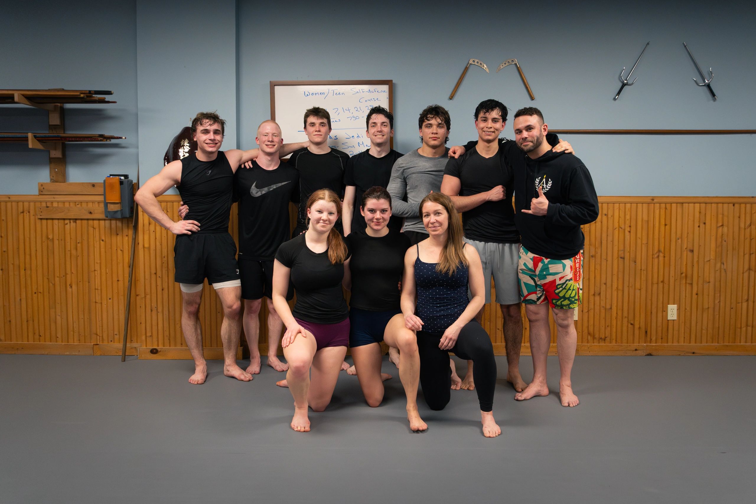 Group of martial arts students posing together in a dojo.
university of guelph
u of g students
u of g martial arts
u of g intramurals
u of g athletes
guelph athletes