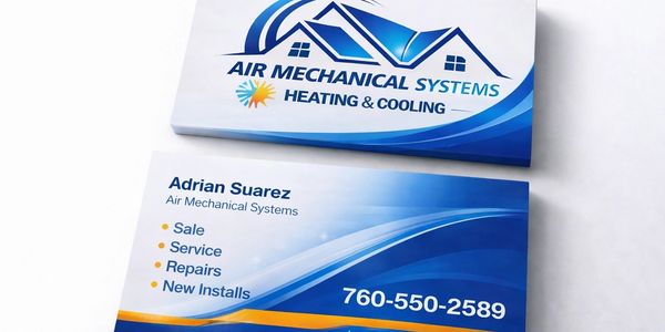 Business cards for Air Mechanical Systems with contact and services.