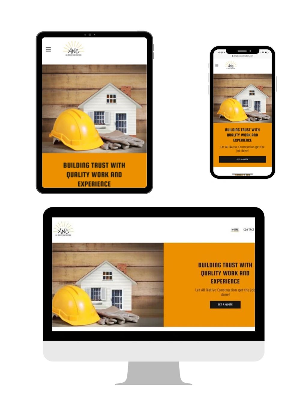 all native construction website mockup