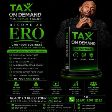 Advertisement for Tax On Demand software with commission and training benefits.