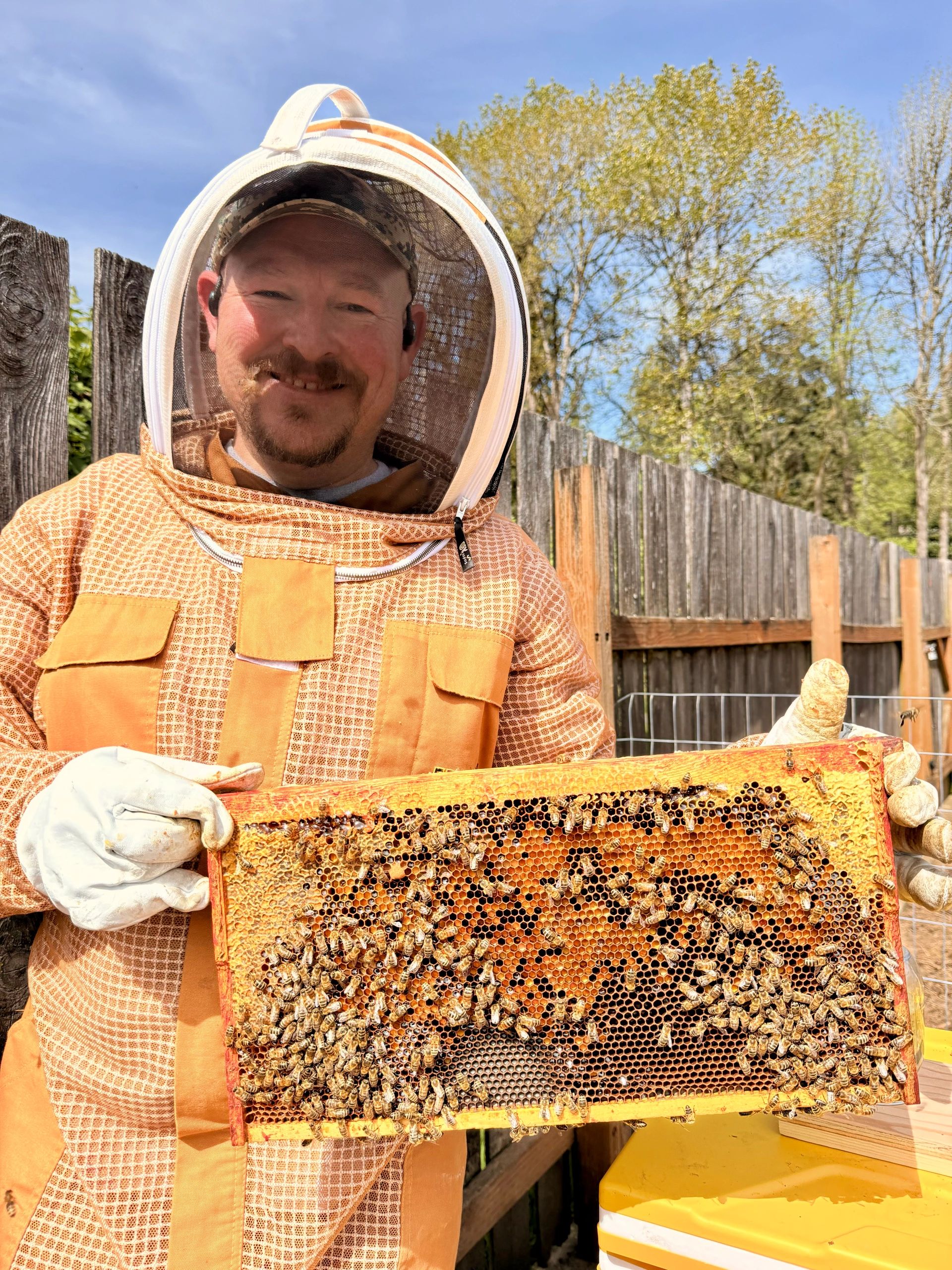 Adam doing a hive check 2 weeks after installing the nucs