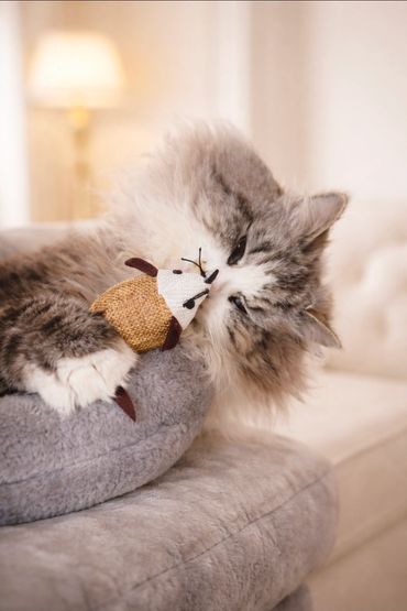 F.B. Spruce enjoying his mouse toy