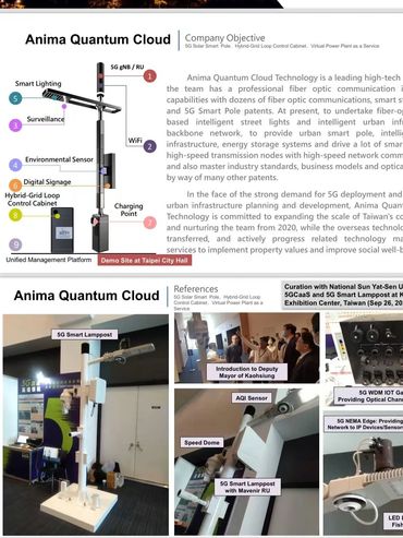 Anima Quantum Cloud showcases 5G smart poles with integrated sensors and smart city tech at Taipei City Hall.