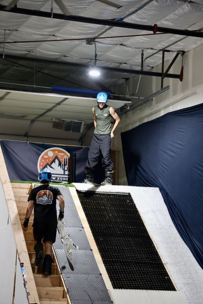 Taking turns down the big ramp to an airbag
