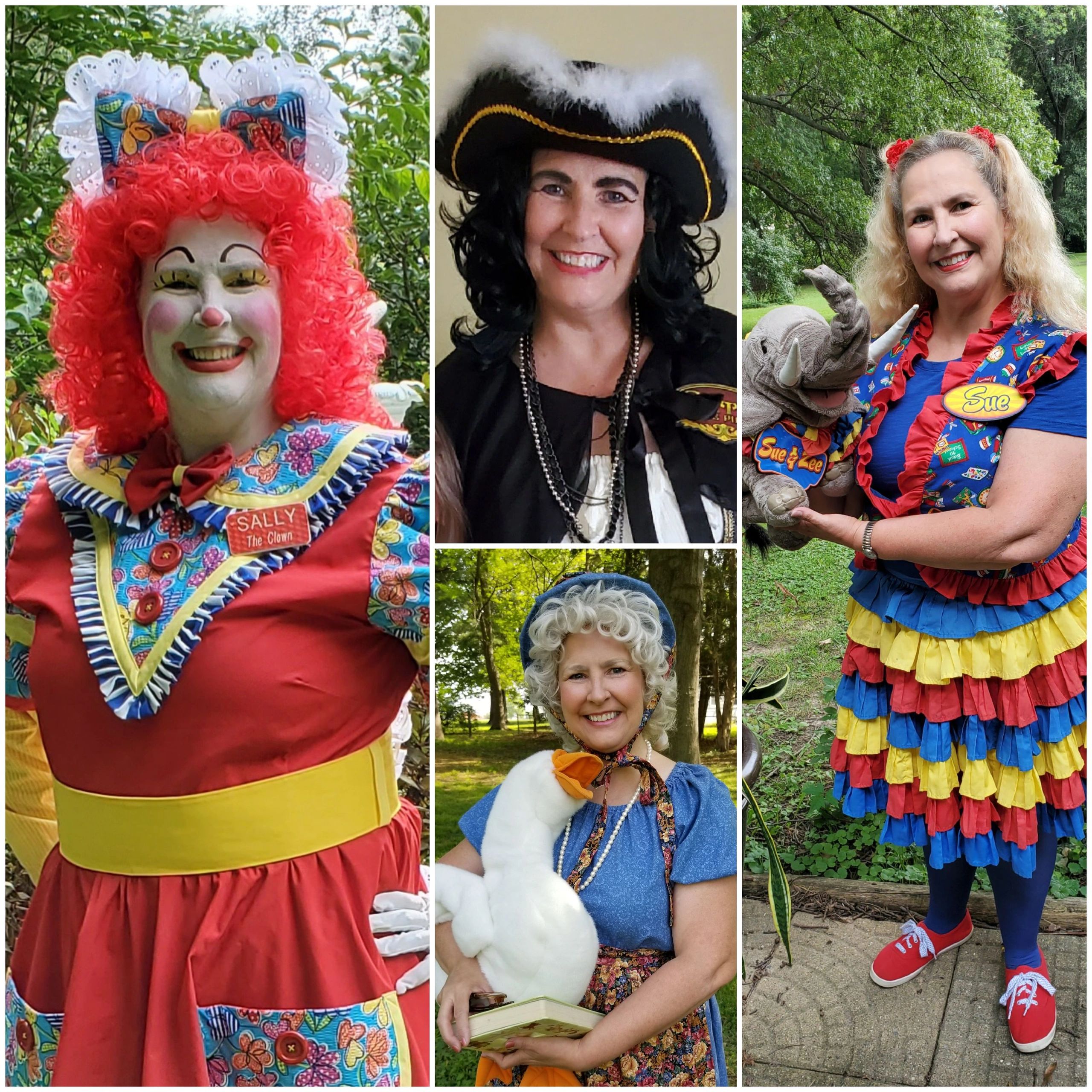 Sally the Clown, Pattie the Pirate, Mother Goose, Sue & Zee
Entertaining the young and old through J