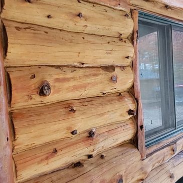 Log home restoration sandblasting completed ready for staining/sealing