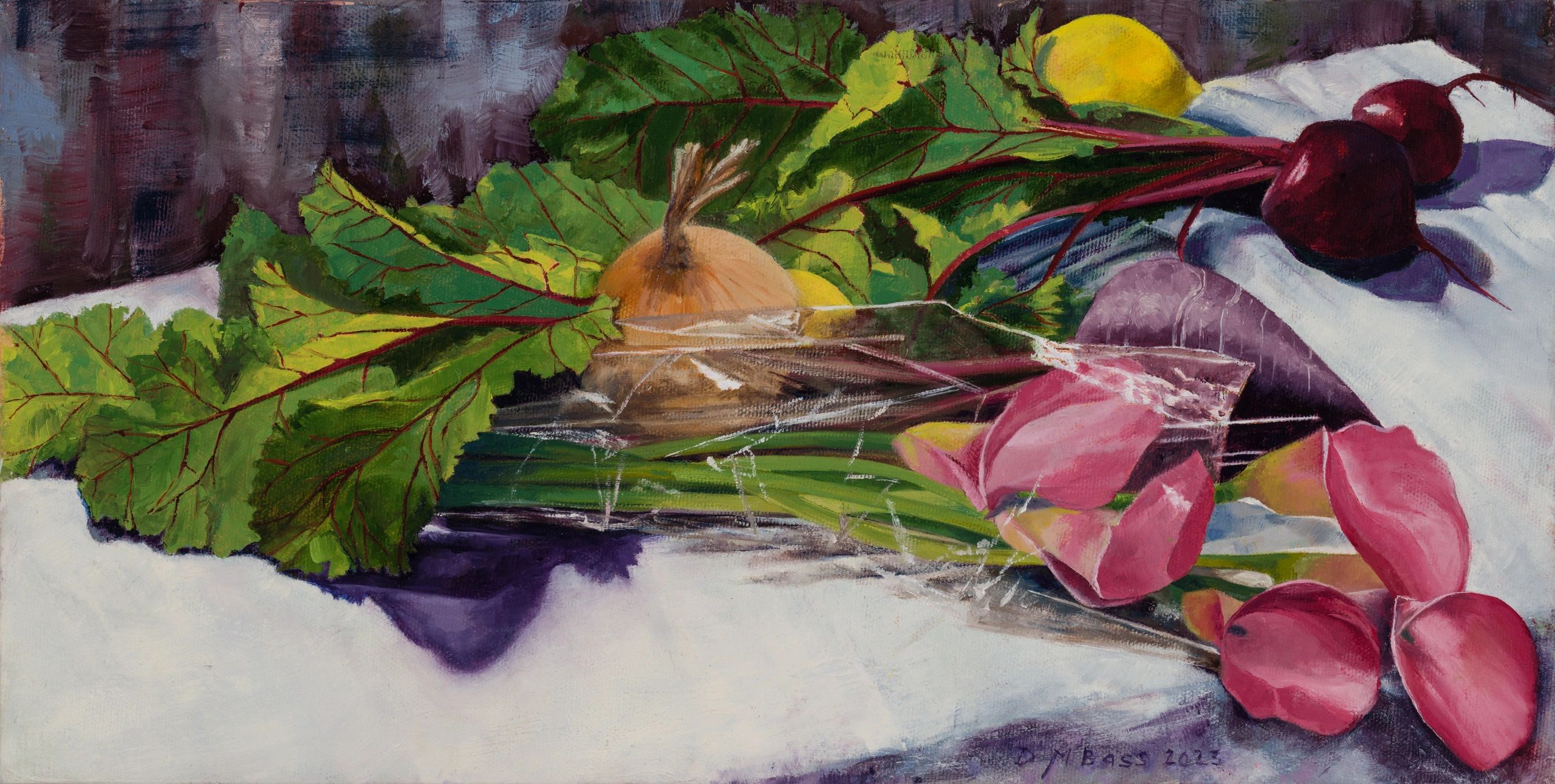 Cala lilies, beets, lemons, and onion