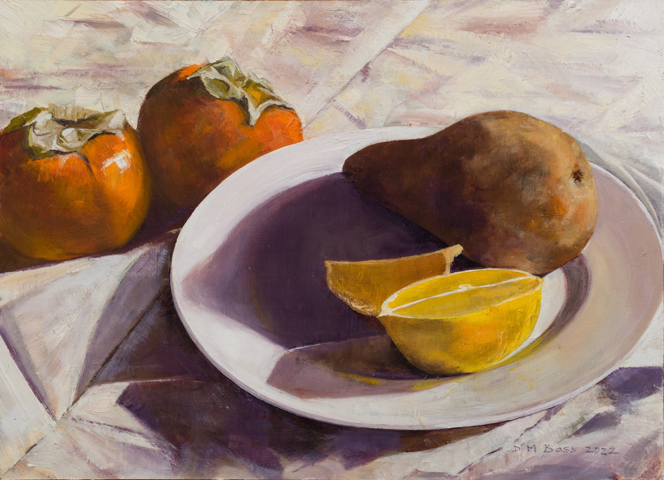 Persimmons, pear, and lemons
