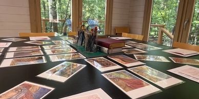 Table with religious study materials and Bible.