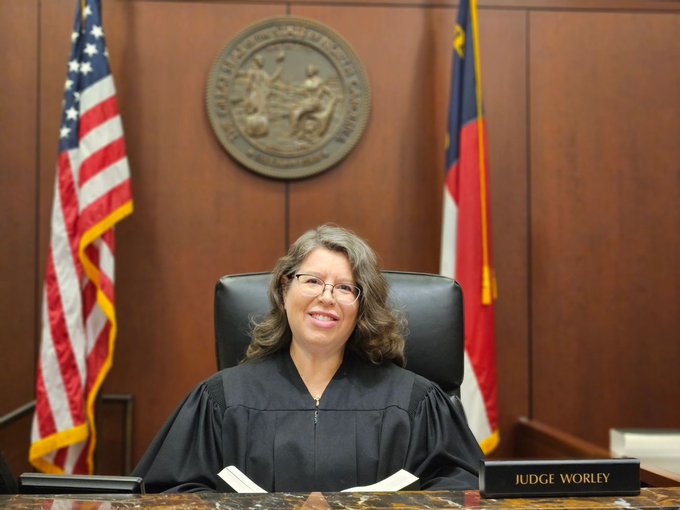 Judge Worley seated at the bench in Wake County