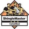Logo featuring three stylized workers with the text ShingleMaster and CertainTeed.