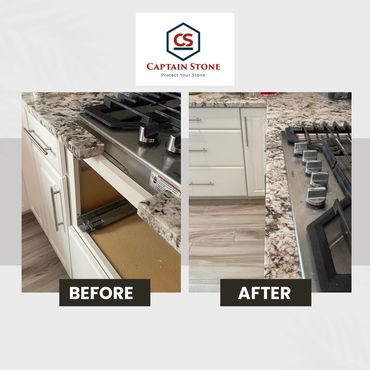 Missing section was rebuilt and refinished to restore the countertop.