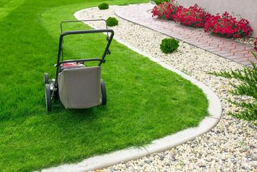 Aviva garden with grass machine