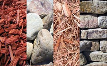 picture of red Mulch, rocks, cedar mulch, and brick