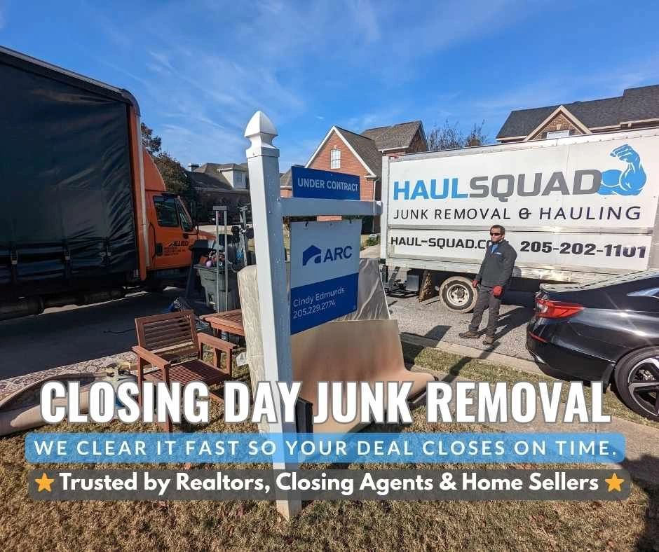Haul Squad junk removal truck providing same-day closing day cleanout in Birmingham for Realtors.