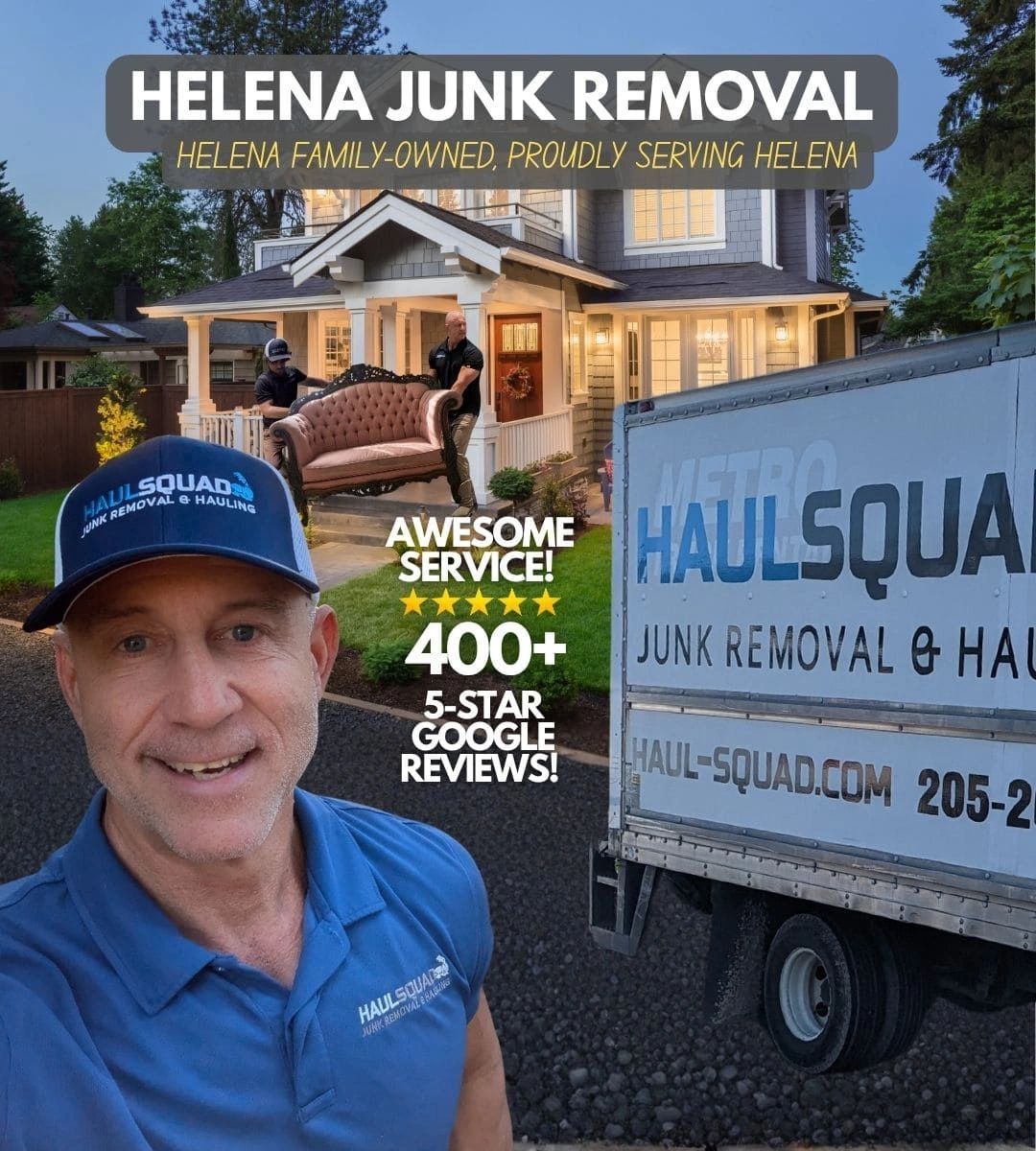 Helena junk removal in front of helena home removing furniture and loading in haul squad truck