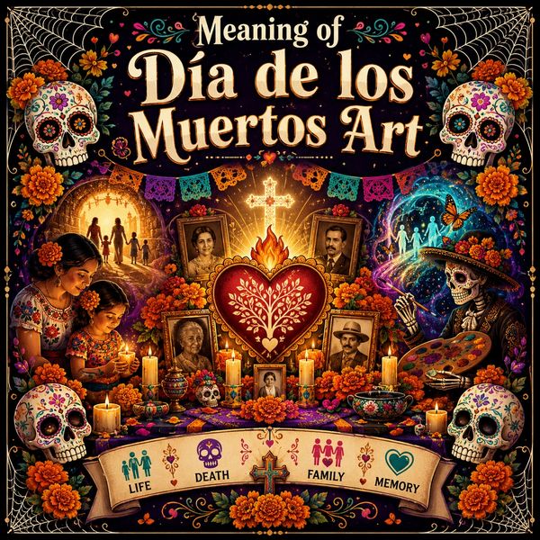 Explore the meaning of Día de los Muertos art, including remembrance, family, death, and celebration