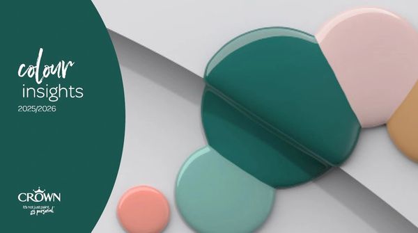 Crown Paints Colour Insights 2025/2026 guide cover image with stylised blobs of pink and green paint