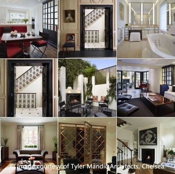 A montage of 9 images showing some of the high-end projects by Tyler Mandic Architects, Chelsea.