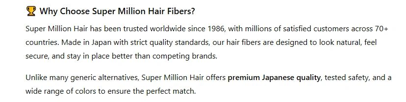 Why Super Million Hair is Better than other hair fibers ? Made in Japan vs Competitors