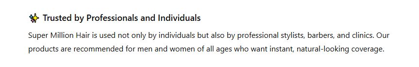 Super Million Hair trusted by professionals and individuals