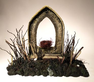 Golden Child. Mixed media sculpture and ceramic. 2023