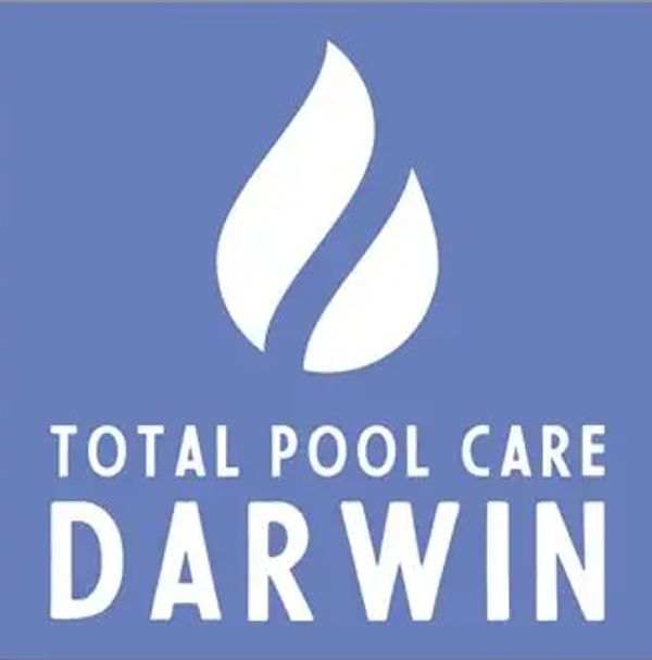 Logo of Total Pool Care Darwin with a blue background and white flame symbol.