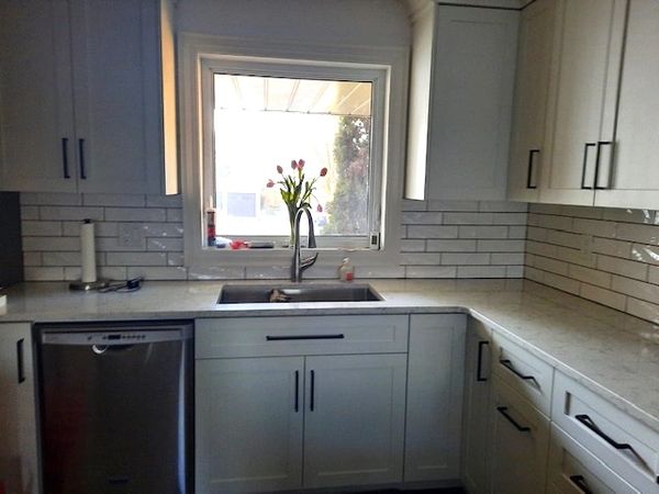 Using the "third, third, third" pattern when installing created more interest than a standard brick