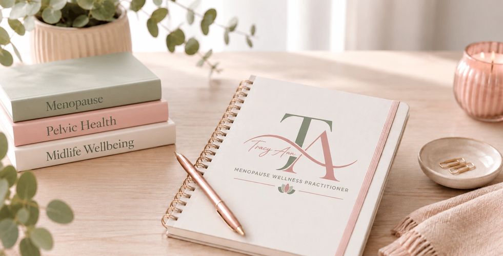 Books on menopause, pelvic health and midlife wellbeing and a Tracy Ann wellness notebook