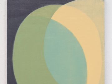 Abstract artwork with overlapping pastel ovals on a textured canvas.