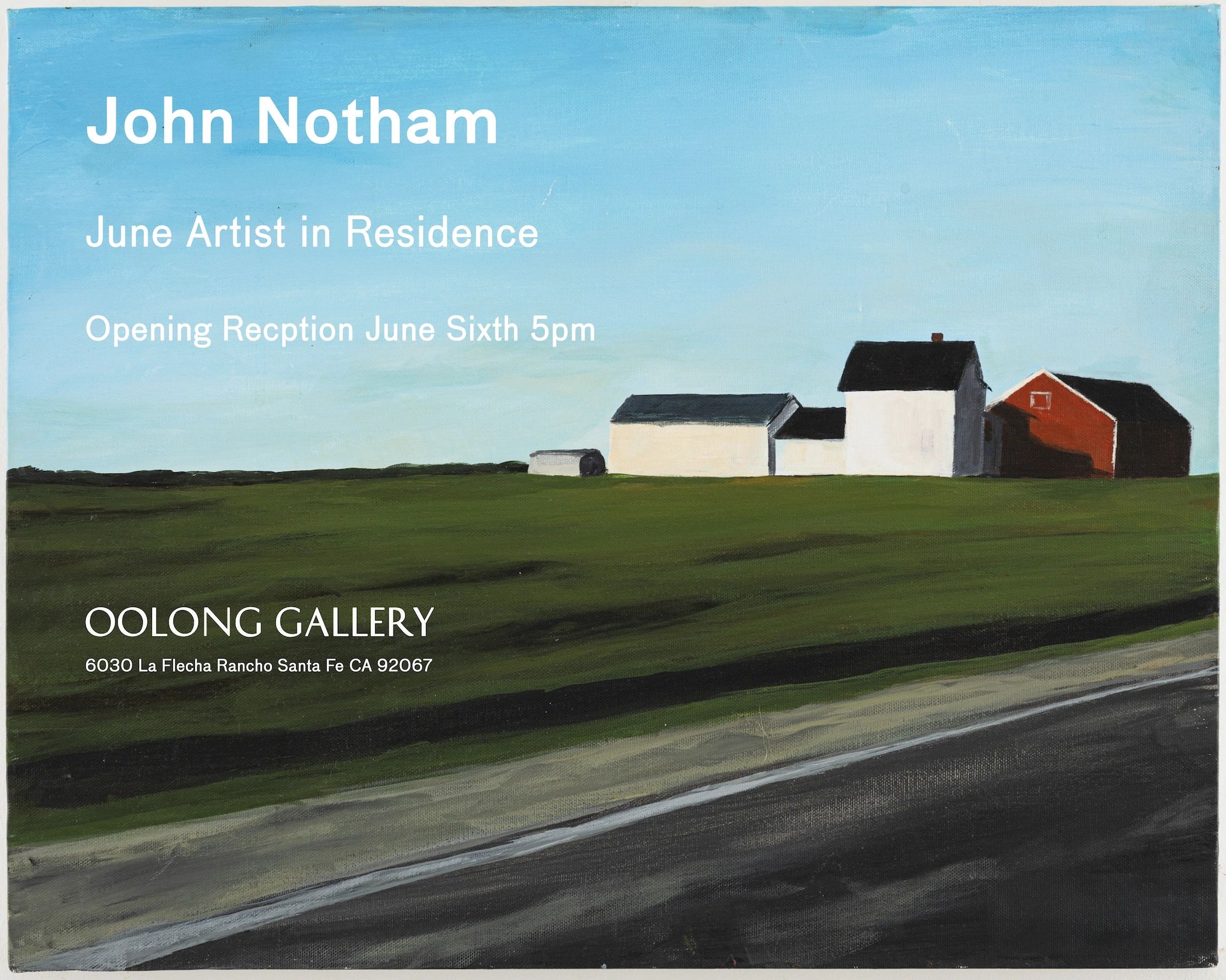 John Notham June Artist in Residence at Oolong Gallery announcement.