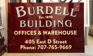 Aluminum faced sign for Burdell Building, Petaluma.