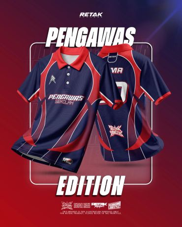 Custom navy and red school supervisors' polo shirts.