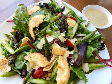 Organic green salad as part of Father's Day dinner takeout from Crave Restaurant in Richmond Hill